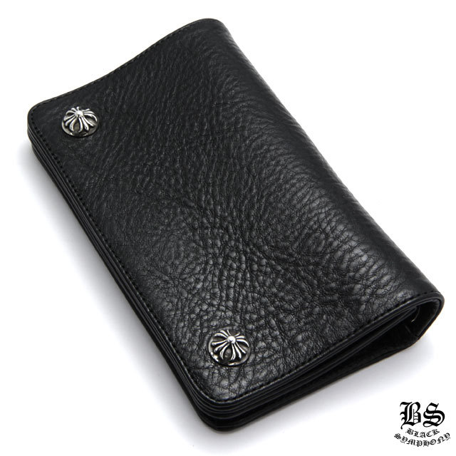 クロムハーツ1ジップクロスボタンレザーウォレットブラック|クロム