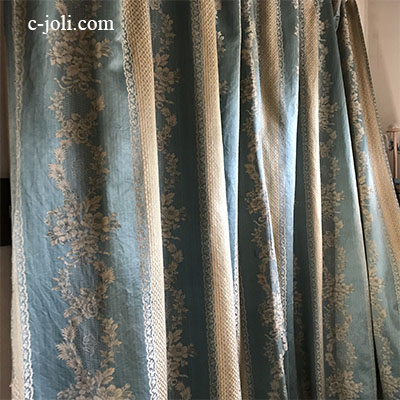 C1056 フランスアンティークカーテン/シルクカーテン ローズ柄シルク