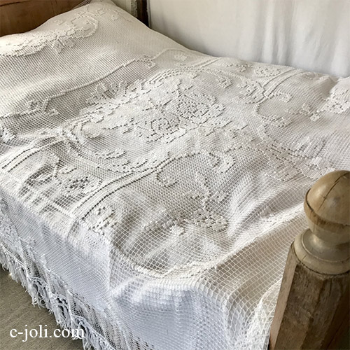 B1587 フランスアンティークレースベッドスプレッド/ベッドカバー