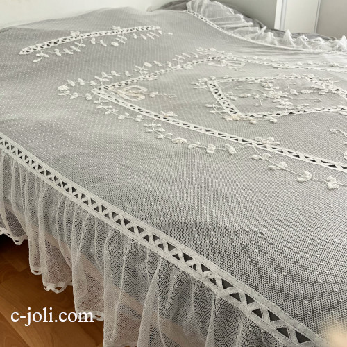 パリ発送】B1663 フランスアンティークレースベッドスプレッド/ベッド