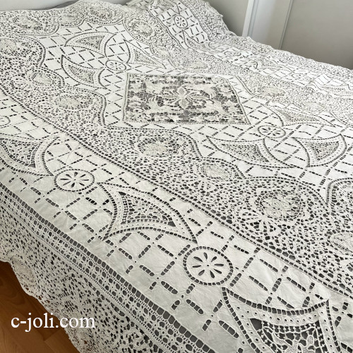 パリ発送】B1664 フランスアンティークレースベッドスプレッド/ベッド