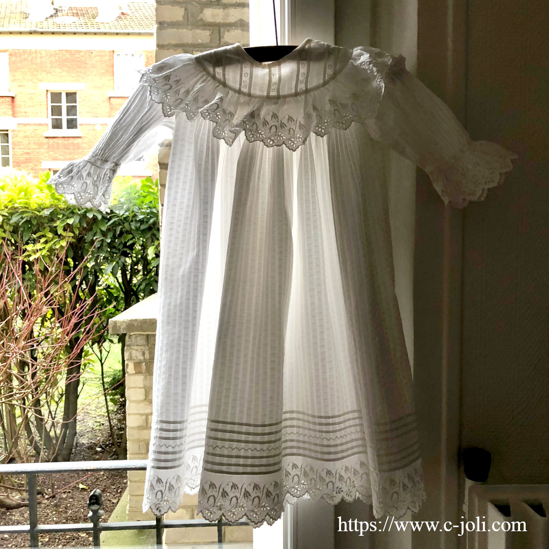 パリ発送】E1133 フランスアンティークベビードレス/ベビーワンピース