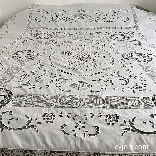 パリ発送】B1660 フランスアンティークレースプレード/ベッドカバー