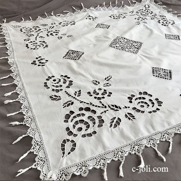 日本発送】T2904 フランスアンティークコットンテーブルクロス カット