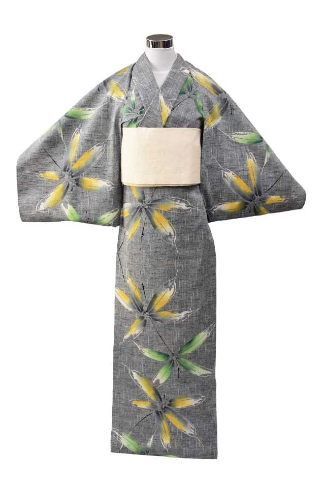 反物】女性 『紬ゆかた』グレー地差分 笹柄