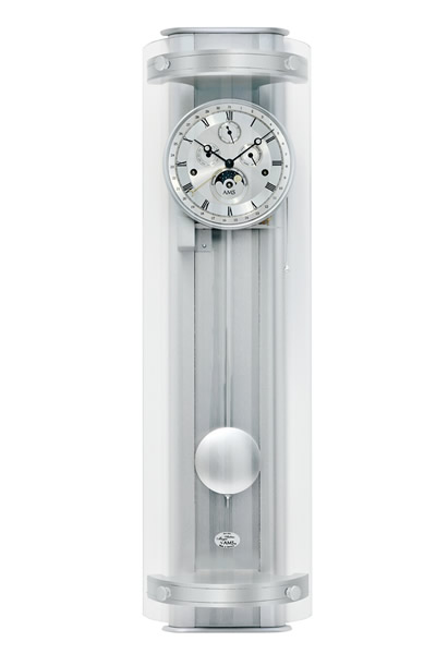 クラシックな高級柱掛け時計。ムーンフェイズ文字盤/AMS3633。シルバー