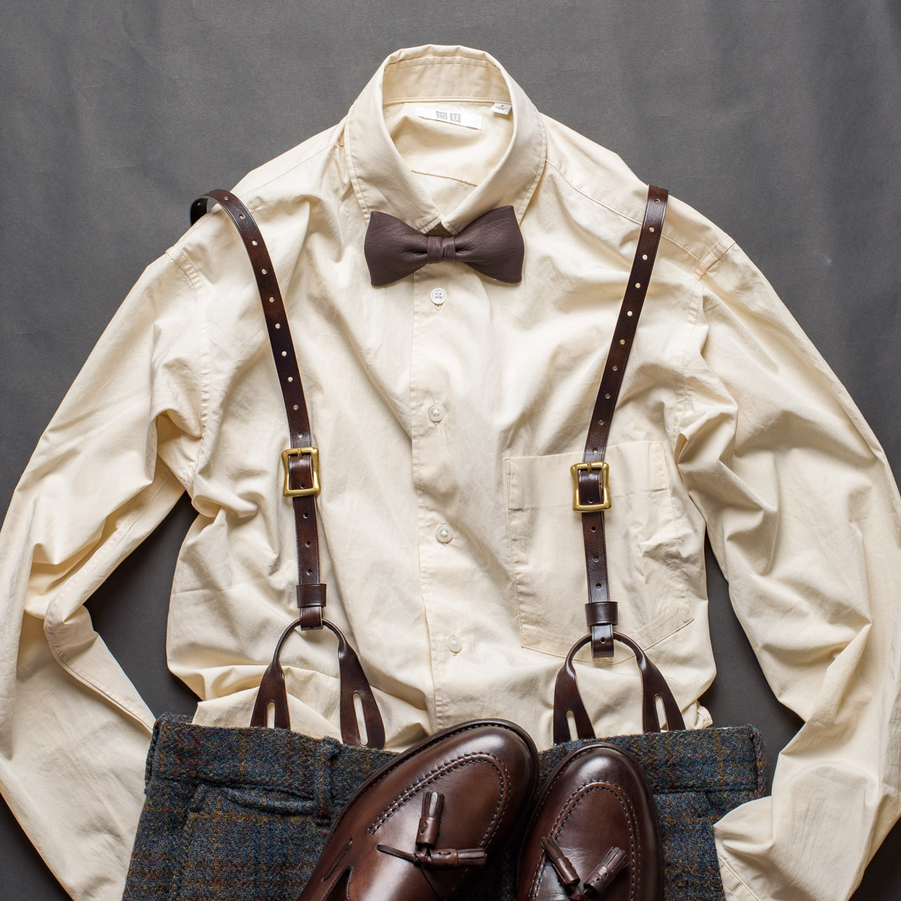 手染めレザーサスペンダー｜オールレザー｜ミュージアムカーフ使用