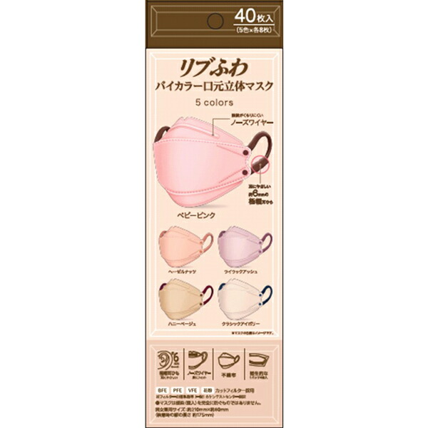 リブふわバイカラー口元マスクアソート 40枚