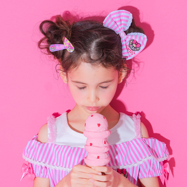 ストライプリボンヘアゴム