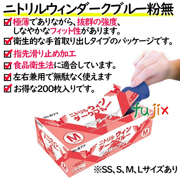 ニトリルウィン ダークブルー 粉なし SSサイズ 4000枚（200枚×20箱