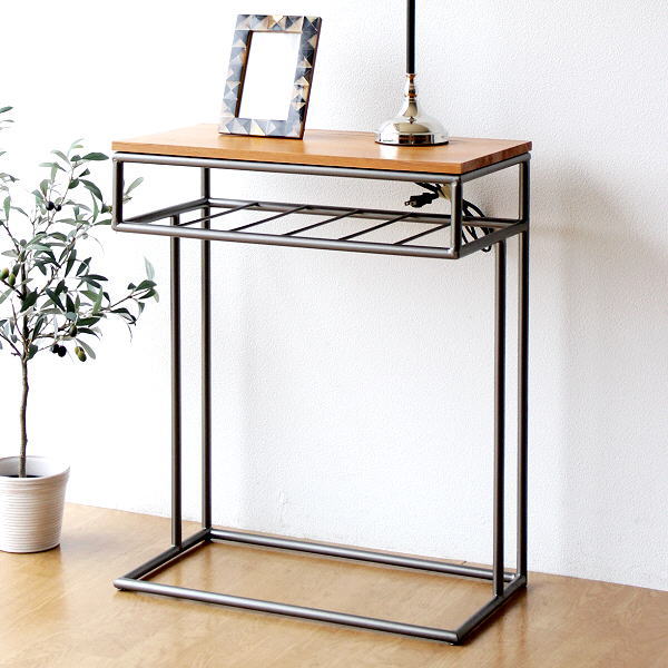 サイドテーブル 木製 アイアン マホガニー材 パソコン ワークテーブル