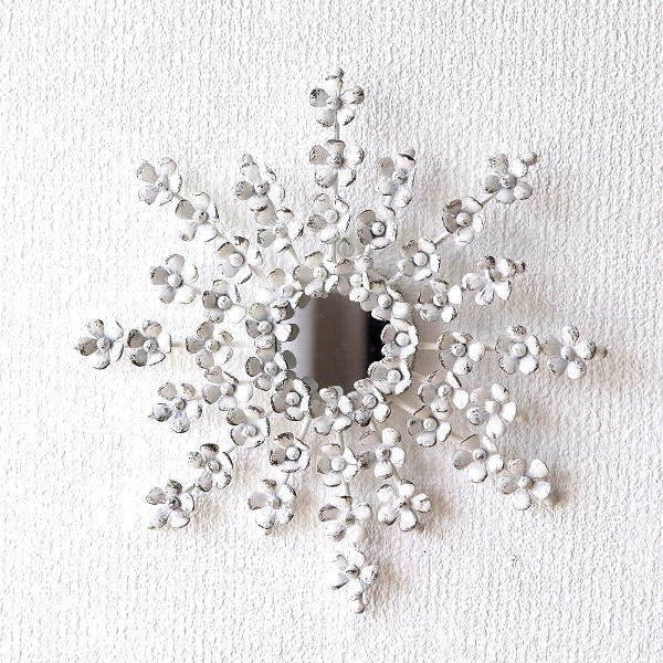 壁飾り アイアン 壁掛け おしゃれ アートパネル ミラー付き 花