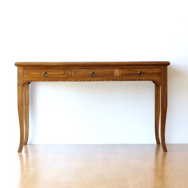 デスク 机 チーク 無垢材 天然木 猫脚 幅120 奥行50 チークコンソール