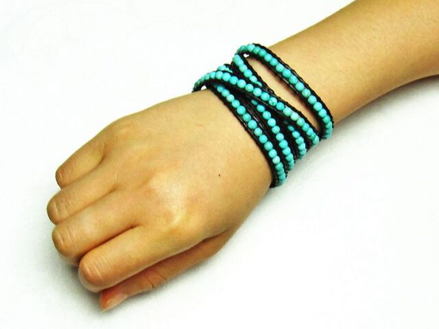 ターコイズ3重ブレスレットネックレス兼用可4mm[L01-95-3]
