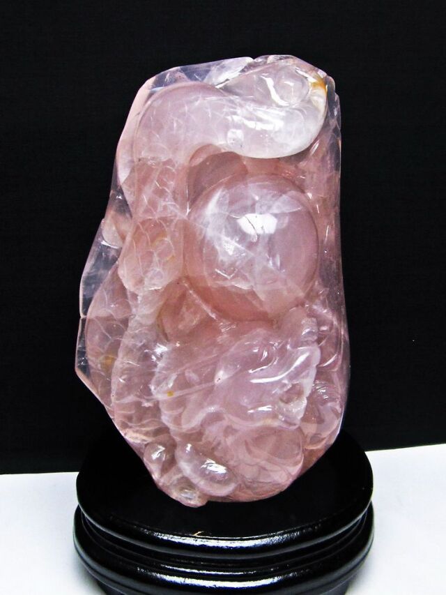 2Kgローズクォーツ手彫り龍[T583-1118]