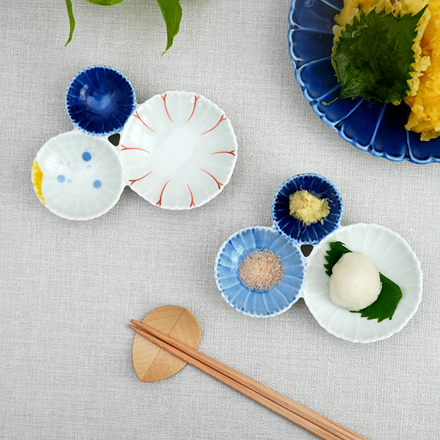 花型3種皿（2柄）［伝平窯］薬味入れにもおすすめの遊び心ある器【和