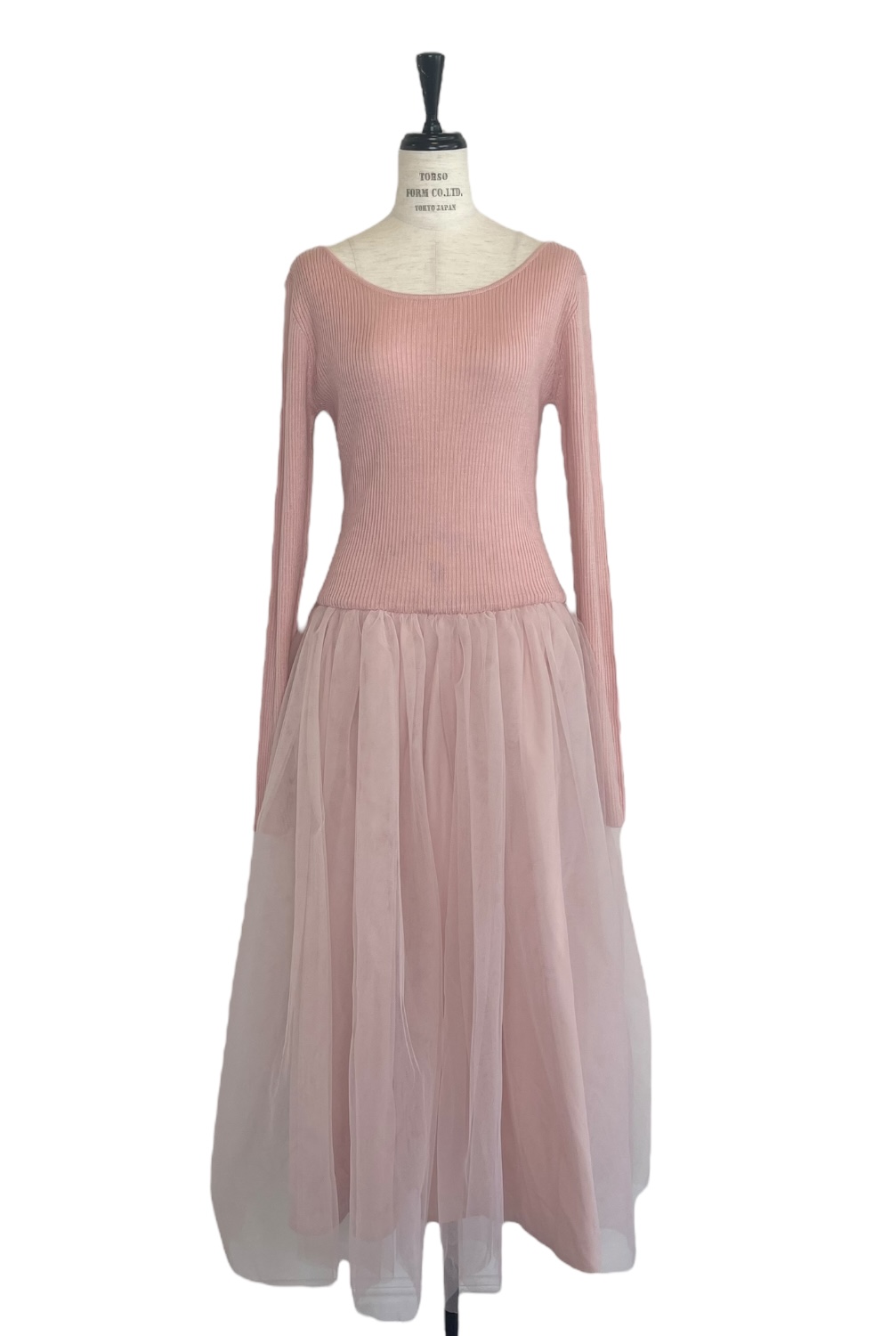 HONEY MI HONEY｜リブニットボリュームチュールワンピース｜異素材