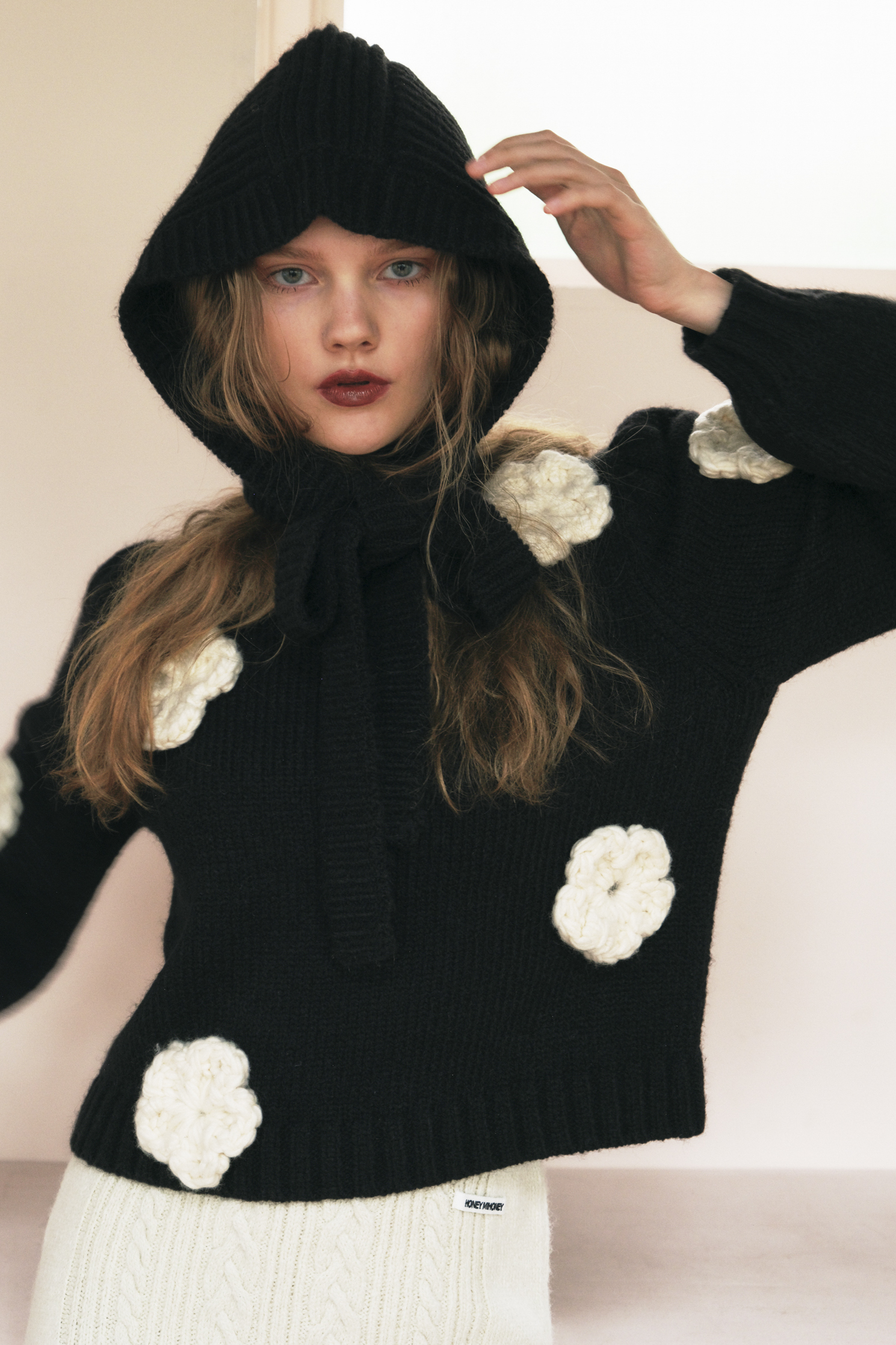 HONEY MI HONEY｜立体フラワーニット｜レディース パフスリーブセーター