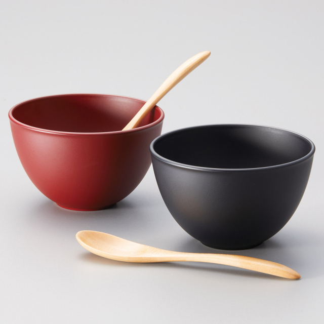 夫婦椀 和洋ボウルペア スプーンセット 吟朱・黒 2客セット 12-04305