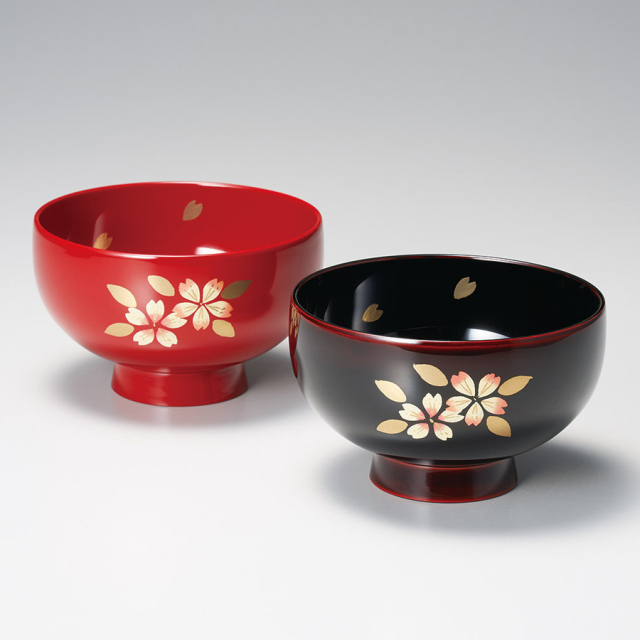 夫婦椀 透かし内桜 仙才汁椀 溜（ため）・朱 2客セット 漆塗り 12