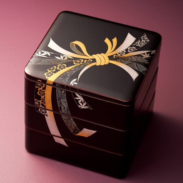 三段重 沈金のし 溜内朱 6.5寸 漆塗り 木製 漆器の井助