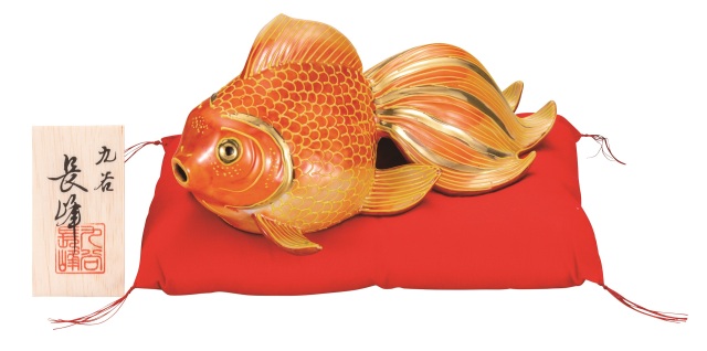 九谷焼 7号金魚 紅盛 [布団・木札付]
