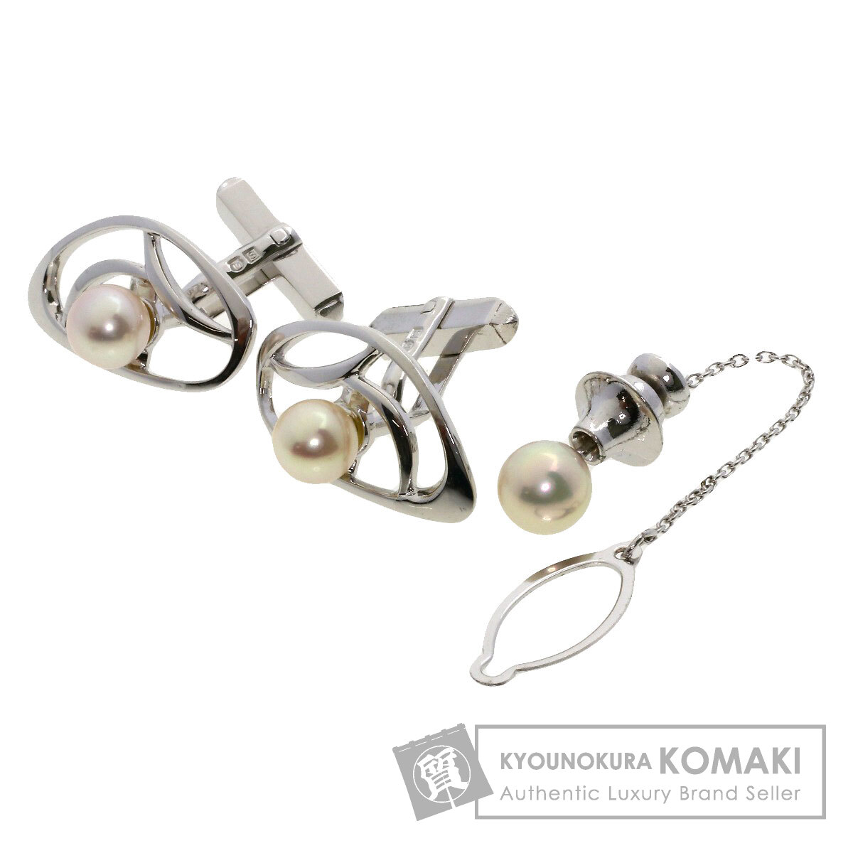 MIKIMOTO ミキモト パール 真珠 ピンブローチ 2点セット カフス