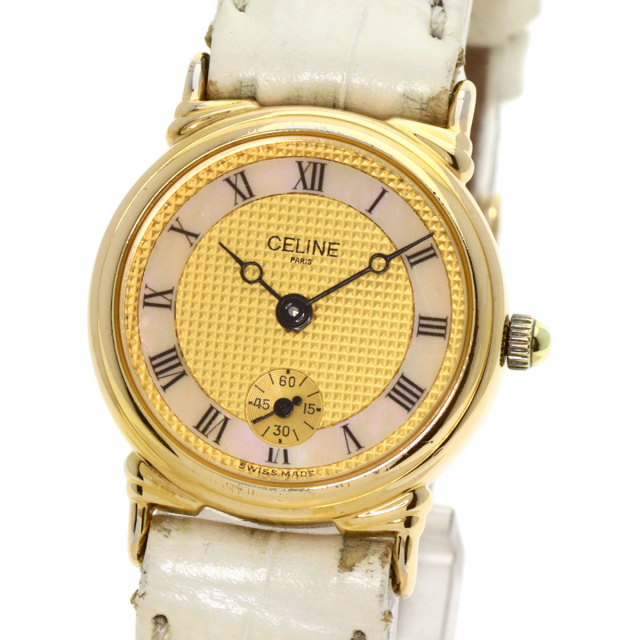 CELINE セリーヌ D2903-3 ラウンドフェイス 腕時計 GP/革 レディース