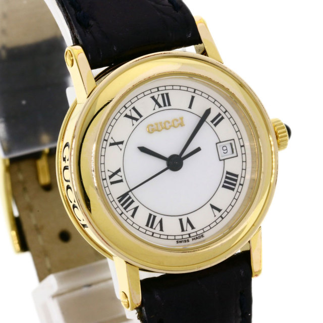 GUCCI グッチ 7200L ラウンドフェイス 腕時計 GP/革 レディース