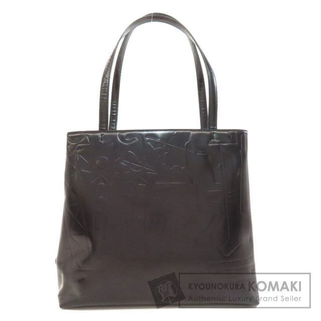 PRADA プラダ ロゴ金具 型押し ハンドバッグ レザー レディース