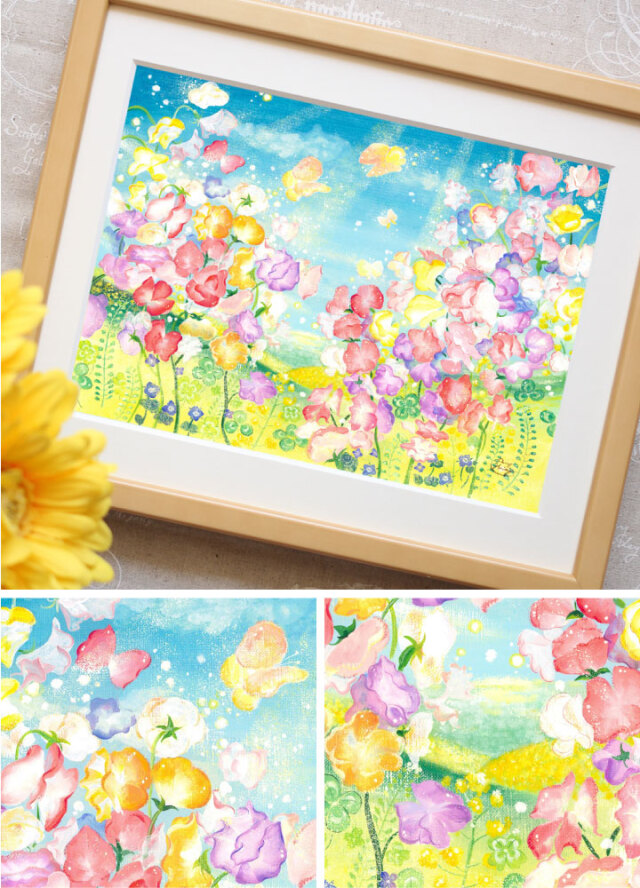 絵画 スイートピー 絵 「春風にのって」 玄関 風水 プレゼント | 絵画