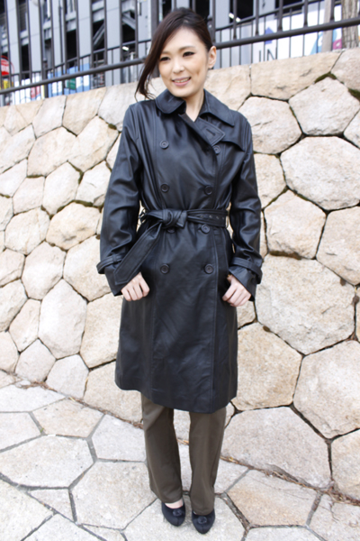 レディースラムレザートレンチコート ブラック 4020
