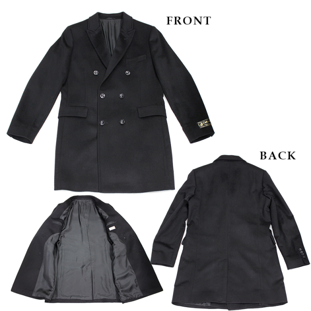 カシミヤ チェスターコート ダブル メンズ ブラック M/L/LL/3L/ 4255