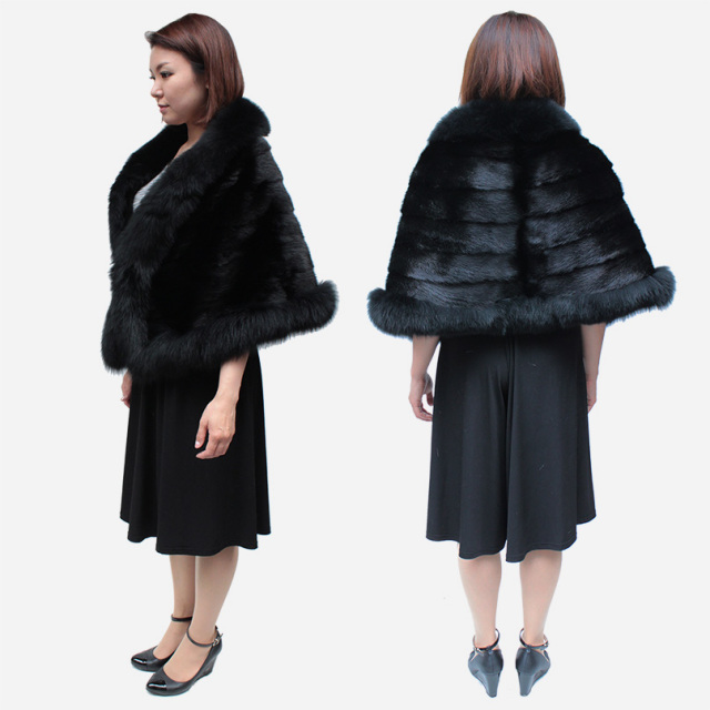 ミンク フォックス 毛皮ケープ レディース ブラック/ブラウン/ネイビー