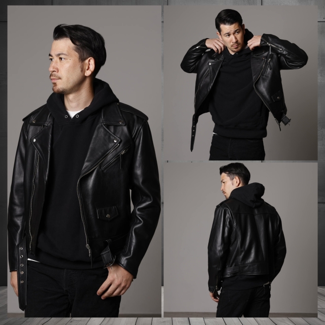 Mo-Laws 牛革 ダブルライダースジャケット USタイプ メンズ ブラック S