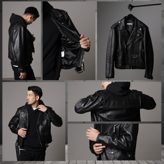 Mo-Laws 牛革 ダブルライダースジャケット USタイプ メンズ ブラック S