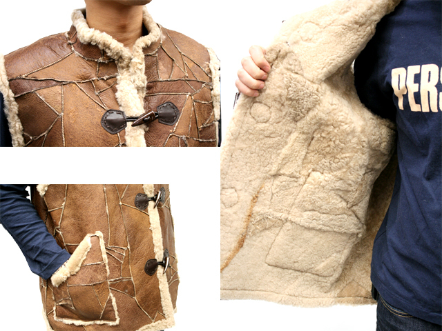 メンズムートンベスト パッチワークムートンベスト1208