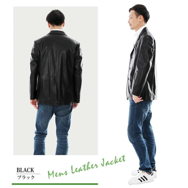 有名ブランド ラム革 テーラードジャケット 3つボタン メンズ ブラック