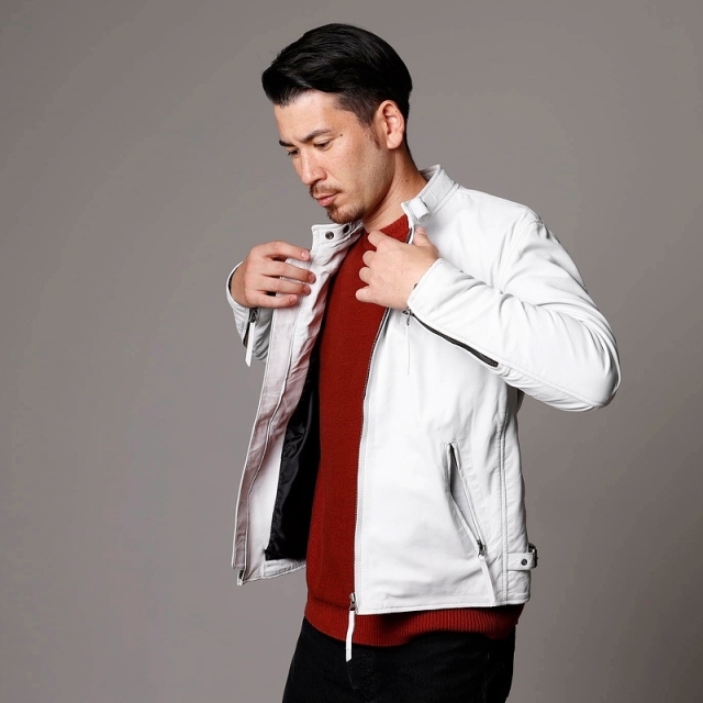 レザージャケット メンズ 本革 ホワイト 白 シングルライダース