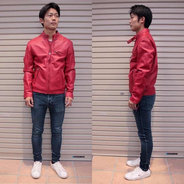 レザージャケット メンズ 本革 赤 レッド シングルライダース