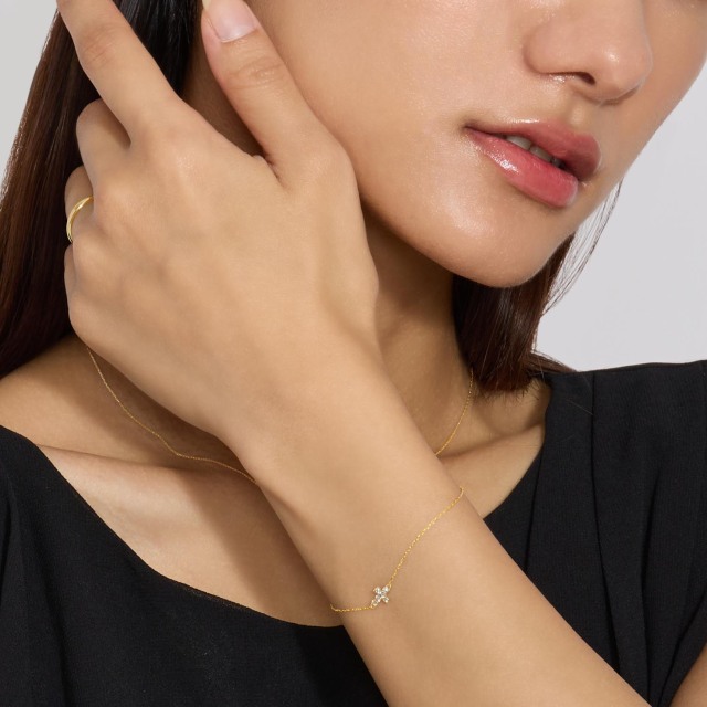 ブレスレット ダイヤモンド 0.1ct クロス 十字架 ブレス K18 ゴールド