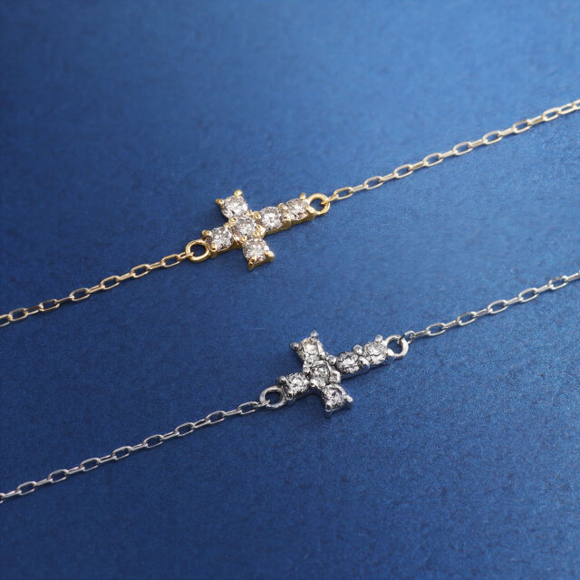 ブレスレット ダイヤモンド 0.1ct クロス 十字架 ブレス K18 ゴールド