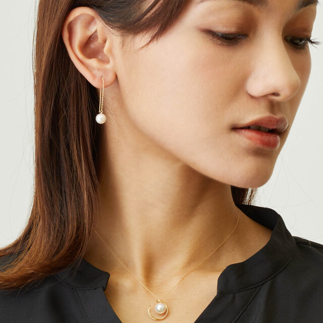 ピアス 両耳 レディース あこや真珠 パール 一粒 アメリカンピアス K18