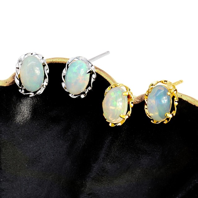 ピアス 両耳 レディース オパール 計 0.5ct オーバル 線巻 ピアス K18