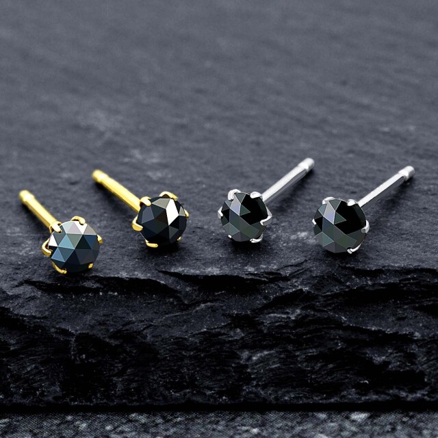 ピアス 両耳 ブラックダイヤモンド 計 0.2ct ローズカット 6本爪