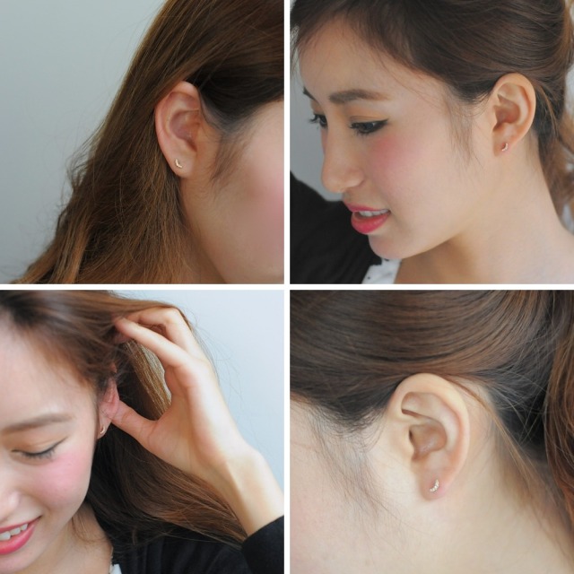 ピナコテーカ 222 クレセント ムーン ダイヤモンド スタッド ピアス 18