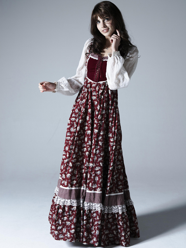 送料無料】アメリカ製 GUNNE SAX 編み上げ 花柄 バーガンディー マキシ