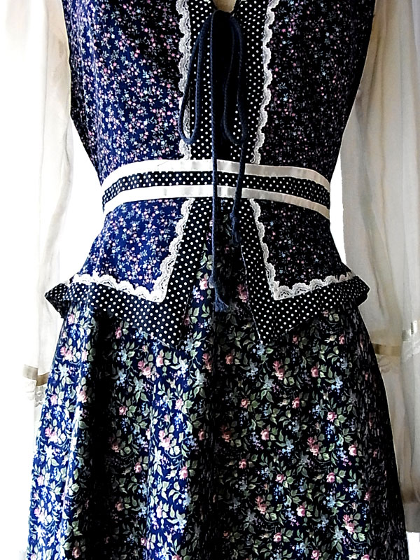 送料無料】アメリカ製 GUNNE SAX 編み上げ 花柄 ブルー ヴィンテージ