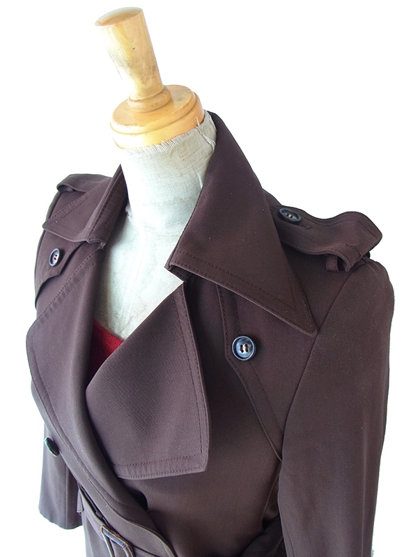 送料無料】ダークブラウン X 共布ベルト付き トレンチコート 24NS002