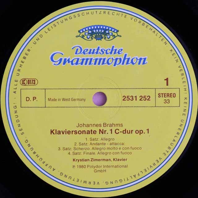 LP レコード ツィマーマンのブラームス/ピアノ・ソナタ第1&2番 独DGG 3223